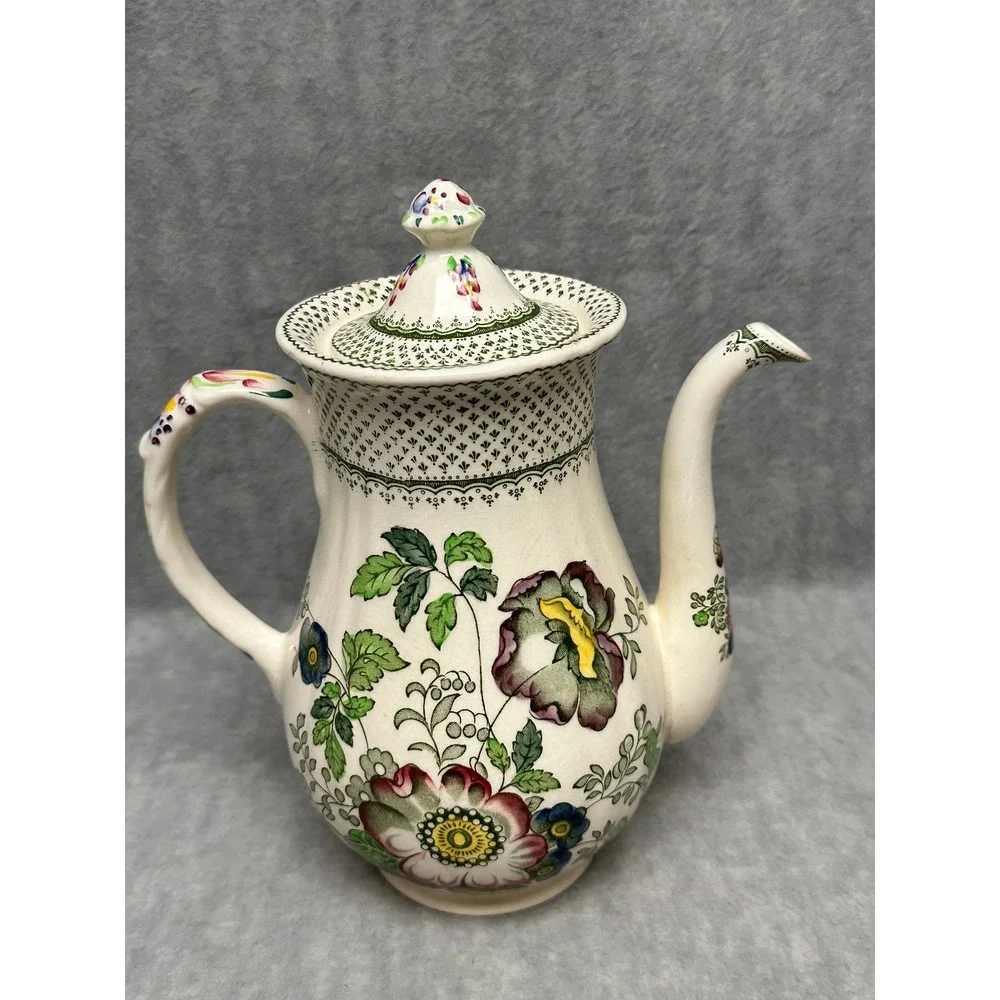 VTG Mason's‎ China Ironstone Coffee Pot Paynsley Green Floral England Full Hand